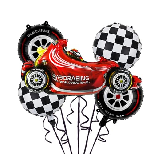 FI - FLICK IN 5 Pcs Race Car Theme Birthday Party Decorations, Car Foil Balloons, Two Fast Speedy racing car Decoration, Black and White Checkered Balloons, Cars Party Decor(Pack Of 5, Multicolor) - Image 4