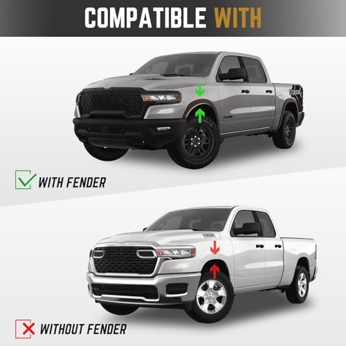 RMOURTEKK Mud Flaps Compatible with Dodge Ram 2025 2024 2019-2023 Ram 1500 (New Body Style) with OEM Fender Flares Custom Front Mud Guard Set (2pcs-Set)（Except TRX Edition） - Image 3