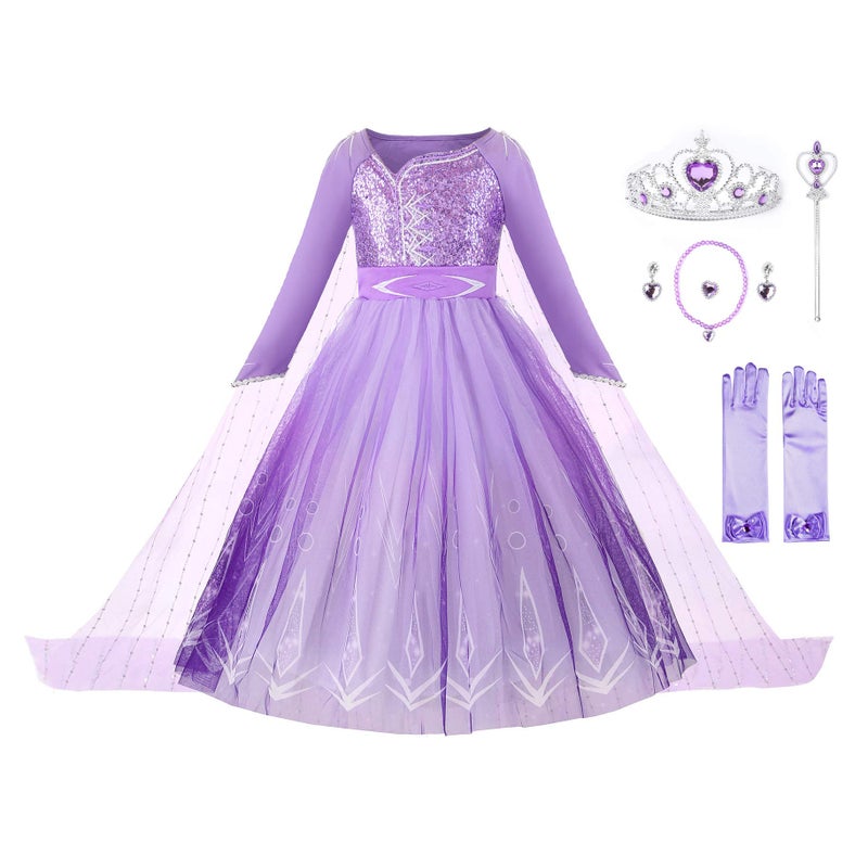 JerrisApparel Girl Snow Party Dress Princess Costume Halloween Cosplay Dress up Purple with Accessories 7
