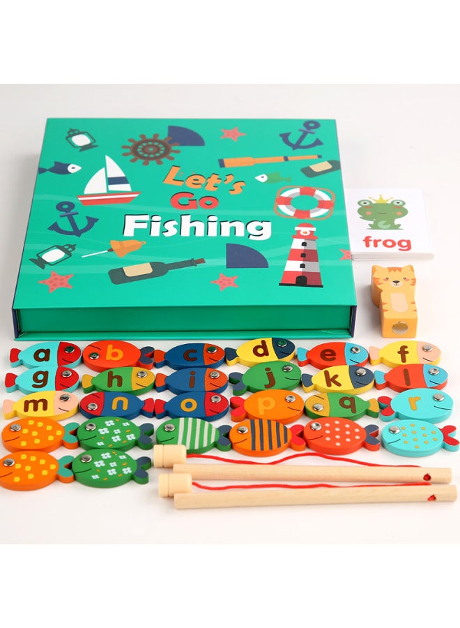 Early Education Wooden Multifunctional Magnetic Fishing Children Enlightenment English Word Letter Cognitive Interactive Toy-Color:YF-fishing Spelling 0.45 - Image 1
