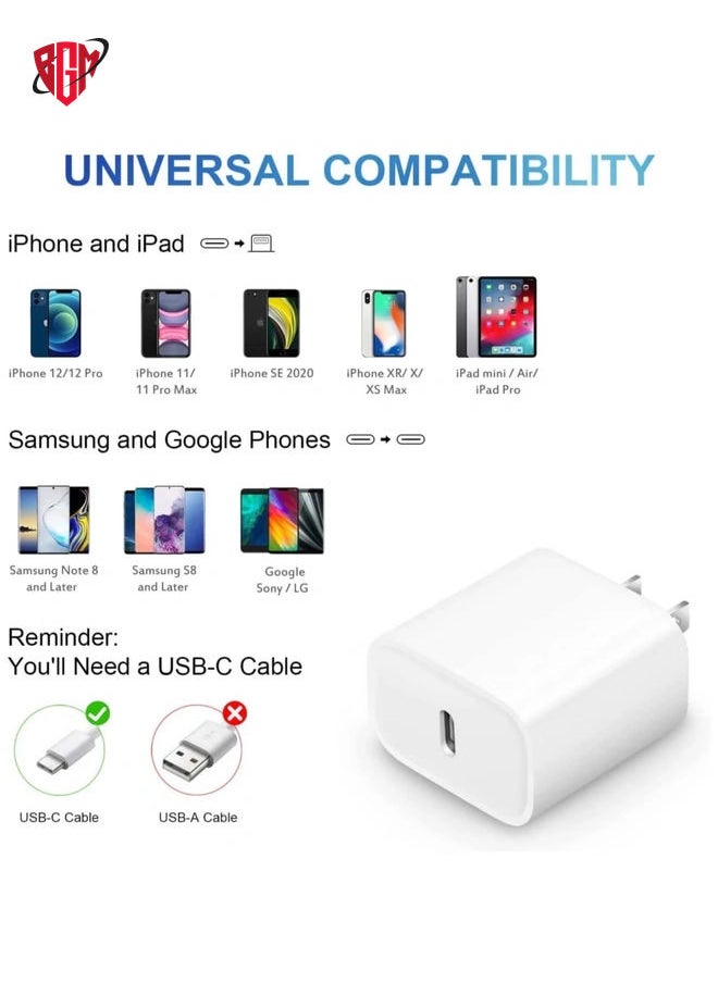 BGM - iPhone 14 Fast Charger [Apple MFi Certified ] Apple Fast Charging Block 20W PD USB-C Wall Charger 6FT USB C to Lightning Cables Compatible with iPhone 14/13/ Plus/12/Pro/11/Pro Max,iPad (White) - Image 1