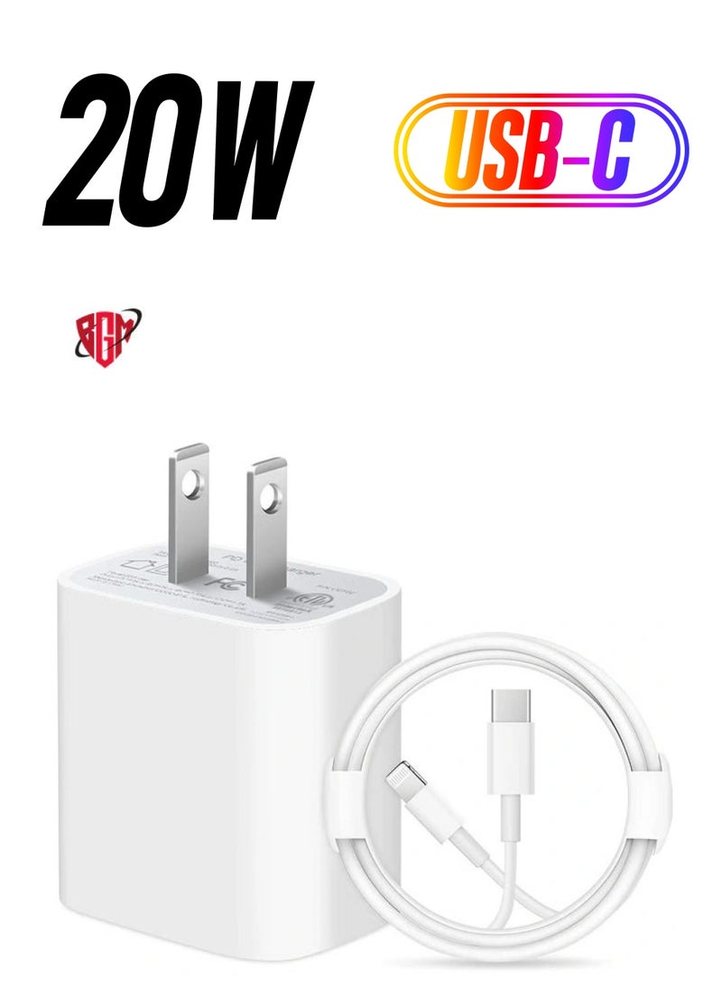 BGM - iPhone 14 Fast Charger [Apple MFi Certified ] Apple Fast Charging Block 20W PD USB-C Wall Charger 6FT USB C to Lightning Cables Compatible with iPhone 14/13/ Plus/12/Pro/11/Pro Max,iPad (White) - Image 1