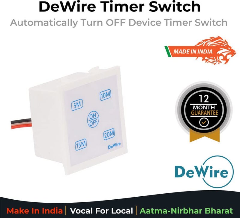 DeWire Auto Cut Off Timer Switch for Water Motor Pump, Water Heater, Exhaust Fans,Mosquito Repellent,Chargers,Room Heaters and Lighting Loads up to 10 AMPS (Modular Fitting)(5, 10, 15, 20 Mins) - Image 2