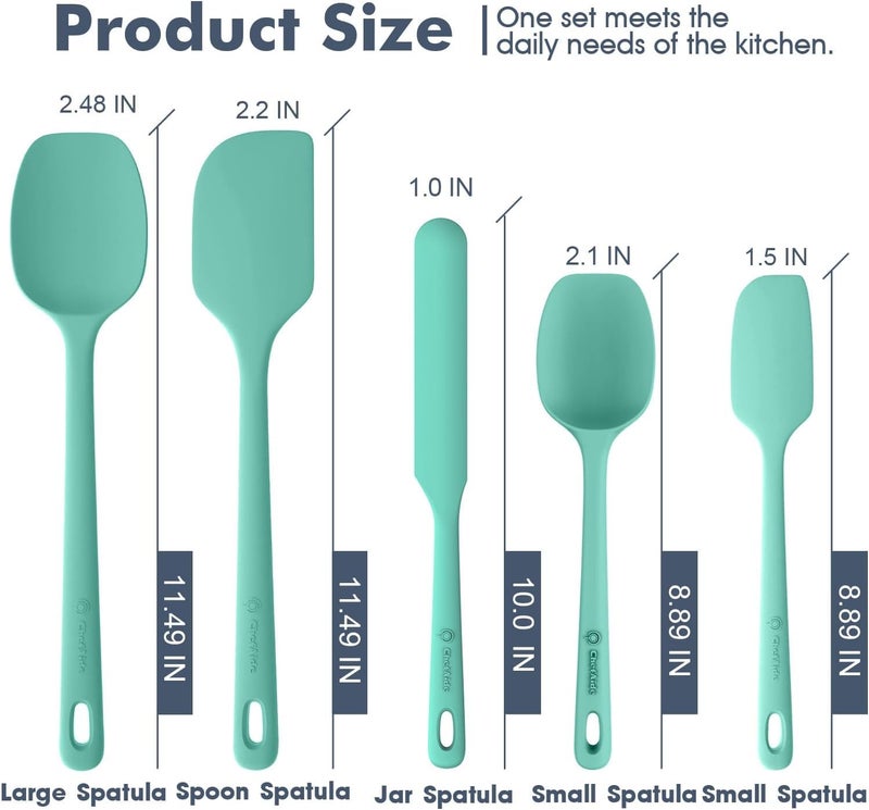 ChefAide 5 Pieces Silicone Spatula Set, Food Grade Rubber Spatula, Upgrade Strong Handle with Ergonomic Grip, Heat Resistant Up to 600Â°F for Nonstick Cookware, Cooking Mint - Image 2