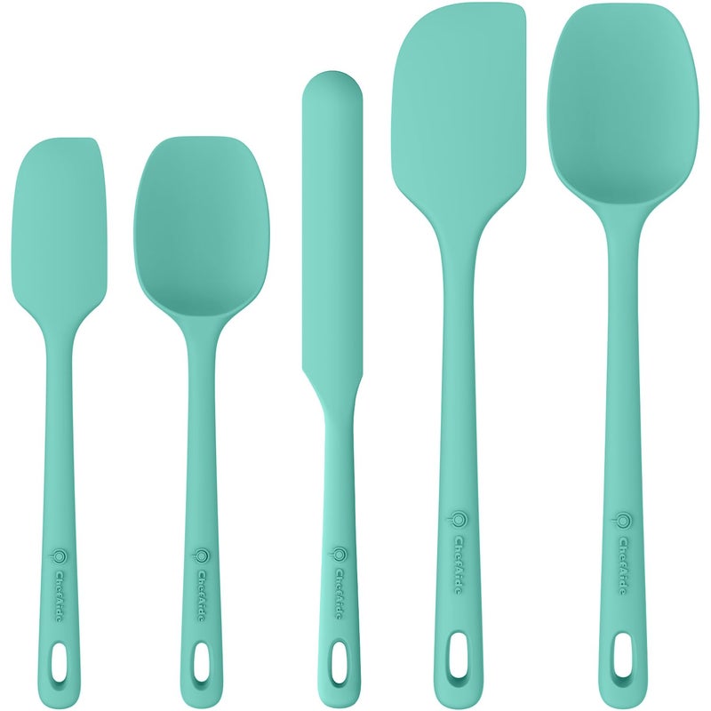 ChefAide 5 Pieces Silicone Spatula Set, Food Grade Rubber Spatula, Upgrade Strong Handle with Ergonomic Grip, Heat Resistant Up to 600Â°F for Nonstick Cookware, Cooking Mint - Image 1