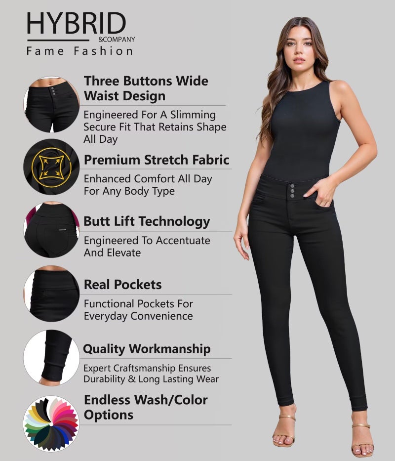 Hybrid & Company Women's Butt Lift Skinny High Waisted V3 Super Comfy Stretch Denim Pants P45074SK Black 11 - Image 2