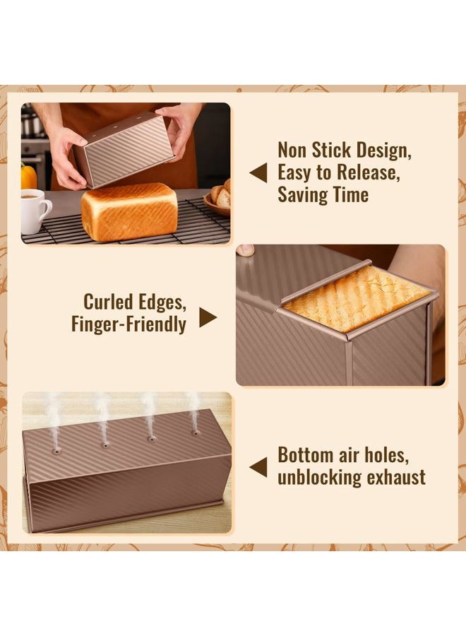 Baishun 3 Pack Pullman Loaf Pans with Lids, 2.2LB 1LB 0.5LB Bread Pans, Non-stick Carbon Steel Bread Pans for Homemade Sandwich and Baking Sourdough Bread, Corrugated Toast Mold, Golden - Image 4