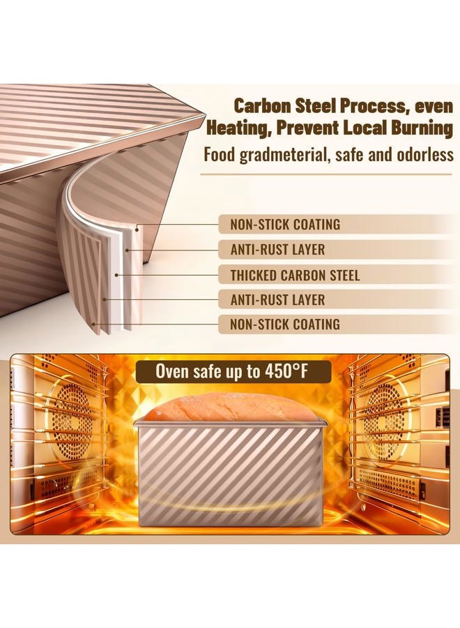 Baishun 3 Pack Pullman Loaf Pans with Lids, 2.2LB 1LB 0.5LB Bread Pans, Non-stick Carbon Steel Bread Pans for Homemade Sandwich and Baking Sourdough Bread, Corrugated Toast Mold, Golden - Image 5
