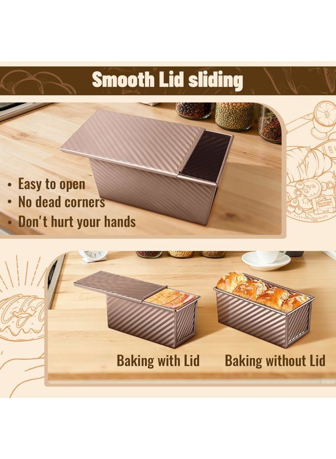 Baishun 3 Pack Pullman Loaf Pans with Lids, 2.2LB 1LB 0.5LB Bread Pans, Non-stick Carbon Steel Bread Pans for Homemade Sandwich and Baking Sourdough Bread, Corrugated Toast Mold, Golden - Image 3