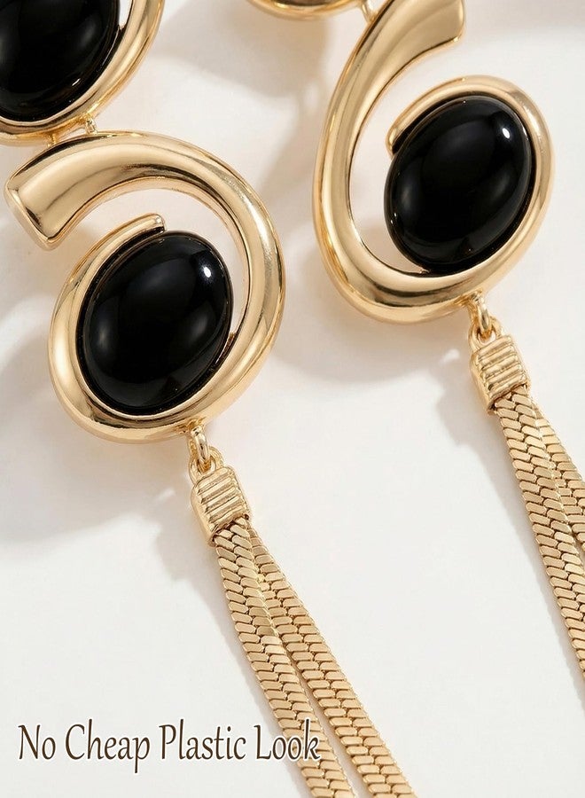 Bmpzery Black and Gold Earrings for Women,Geometric Statement Dangle Earrings with Gold Long Snake Chain Tassel Pendant Earring, Lightweight Drop Earring for Women Wedding Party Jewelry Gift - Image 5