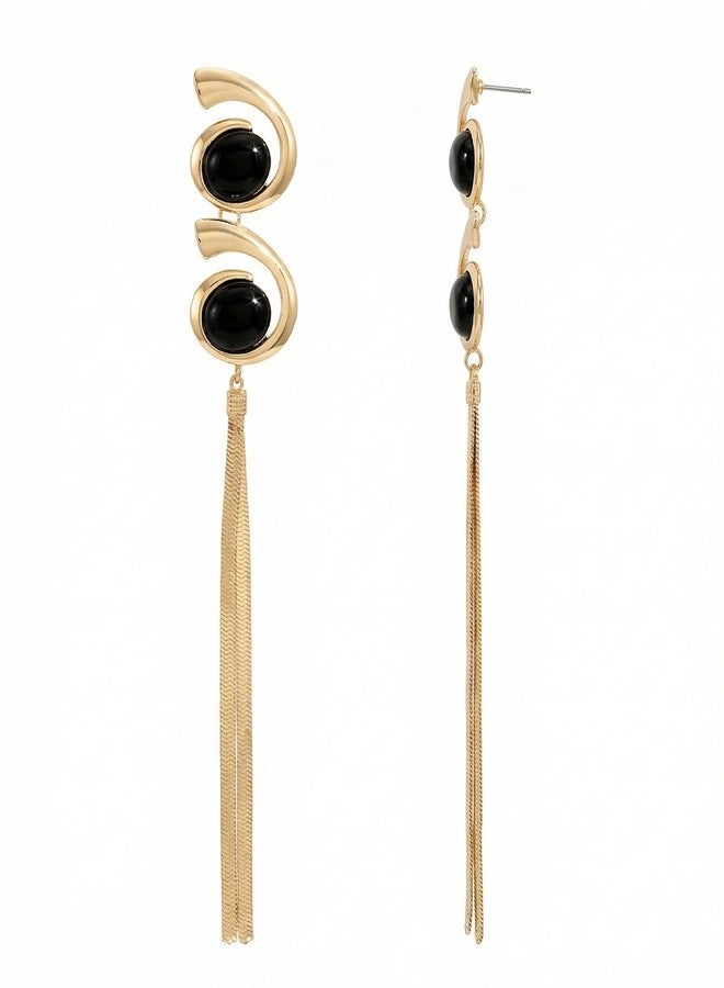 Bmpzery Black and Gold Earrings for Women,Geometric Statement Dangle Earrings with Gold Long Snake Chain Tassel Pendant Earring, Lightweight Drop Earring for Women Wedding Party Jewelry Gift - Image 1