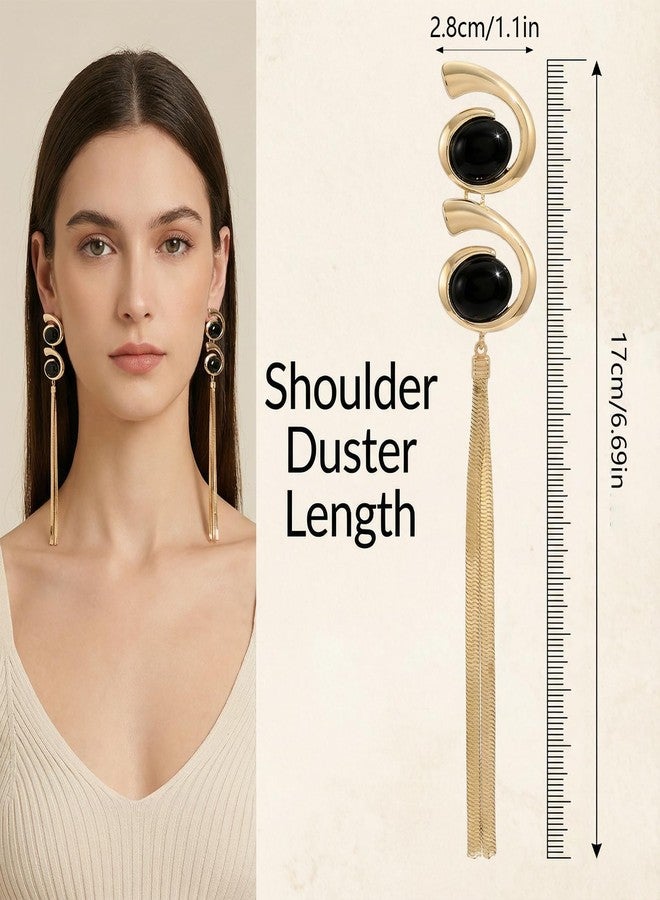 Bmpzery Black and Gold Earrings for Women,Geometric Statement Dangle Earrings with Gold Long Snake Chain Tassel Pendant Earring, Lightweight Drop Earring for Women Wedding Party Jewelry Gift - Image 2