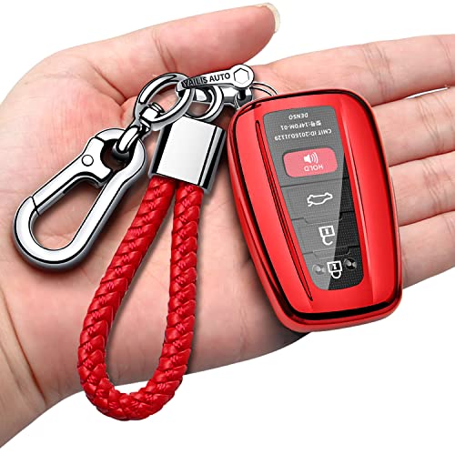 Autophone for Toyota Rav4 Key Fob Cover with Keychain Soft TPU Key Shell CaseCompatible With 20192025 Rav4 Smart KeyRed - Image 1