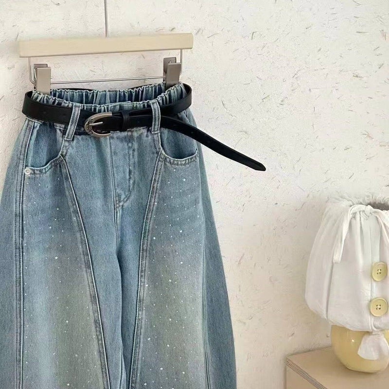 Kids Jeans Loose Fit Rhinestone Starry Sky Korean Style Casual Pants - Image 3