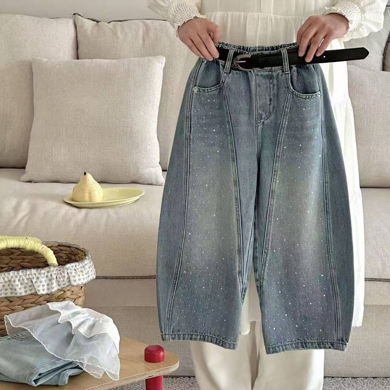Kids Jeans Loose Fit Rhinestone Starry Sky Korean Style Casual Pants - Image 1