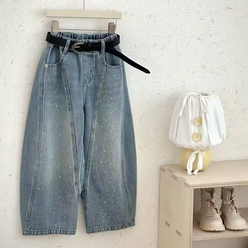 Kids Jeans Loose Fit Rhinestone Starry Sky Korean Style Casual Pants - Image 4