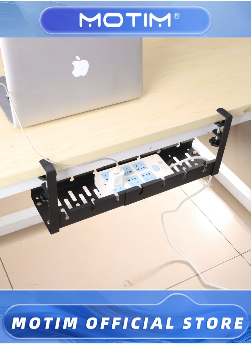 Motim No Drill Under Desk Cable Management Tray 21.7" Retractable Clamp Mounted Desk Cable Cord Organizer for Wire Management Sturdy Metal Cable Tray Basket for Home Office  - Image 2