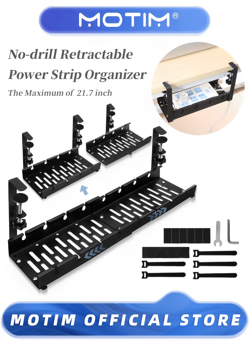 Motim No Drill Under Desk Cable Management Tray 21.7" Retractable Clamp Mounted Desk Cable Cord Organizer for Wire Management Sturdy Metal Cable Tray Basket for Home Office  - Image 1