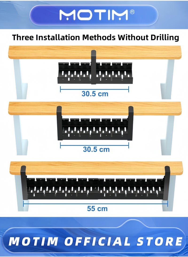 Motim No Drill Under Desk Cable Management Tray 21.7" Retractable Clamp Mounted Desk Cable Cord Organizer for Wire Management Sturdy Metal Cable Tray Basket for Home Office  - Image 5