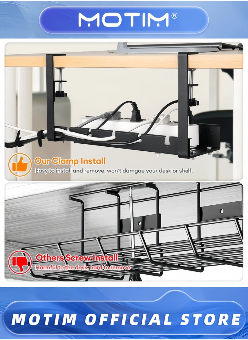 Motim No Drill Under Desk Cable Management Tray 21.7" Retractable Clamp Mounted Desk Cable Cord Organizer for Wire Management Sturdy Metal Cable Tray Basket for Home Office  - Image 3