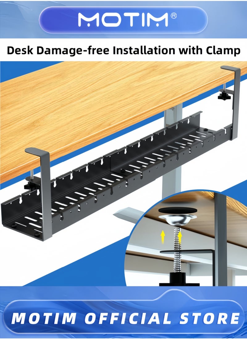 Motim No Drill Under Desk Cable Management Tray 21.7" Retractable Clamp Mounted Desk Cable Cord Organizer for Wire Management Sturdy Metal Cable Tray Basket for Home Office  - Image 4