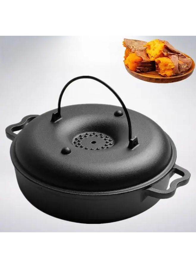 Medium Duty Cast Iron Roasting Pot With Lid And Hanging Hole Thickened Pig Iron Dutch Oven For Sweet Potatoes Corn And Potatoes 8.66 Inch Round Sweet Potato Pot Even Heat Distribution Induction Compatible Camping And Bbq Cookware - Image 1