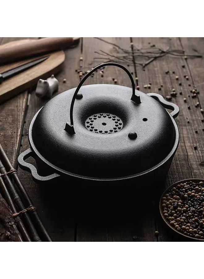 Medium Duty Cast Iron Roasting Pot With Lid And Hanging Hole Thickened Pig Iron Dutch Oven For Sweet Potatoes Corn And Potatoes 8.66 Inch Round Sweet Potato Pot Even Heat Distribution Induction Compatible Camping And Bbq Cookware - Image 2