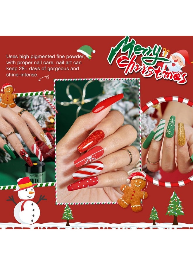AZUREBEAUTY AZUREBEAUTY Christmas Dip Powder Nail Kit, 4 Colors Red Green Gold Glitter Dipping Powder System Liquid Set Recycling Tray, French Nail Art Base & Top Coat Activator DIY Salon.  - Image 2