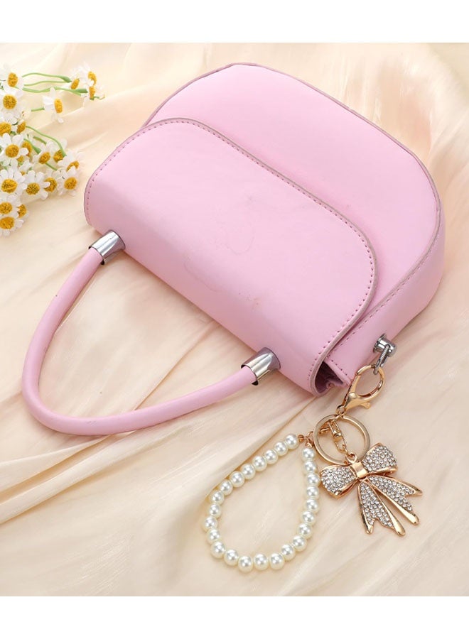 White Rhinestone Bowknot Keychain, Imitation Pearl Chains Sparkly Bow Purse Charm Bag Charms For Handbags Purse Backpacks Handbag Charms - Image 3