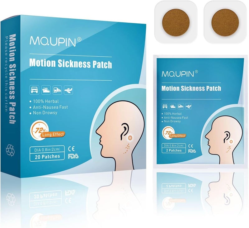 MQUPIN لصقة MQUPIN لعلاج دوار الحركة تخفيف الغثيان القيء الدوار دوار البحر 100 علاج بالأعشاب الطبيعية سريع المفعول مناسب للسيارات والسفن والطائرات والسفر 20 قطعة في العلبة - Image 1