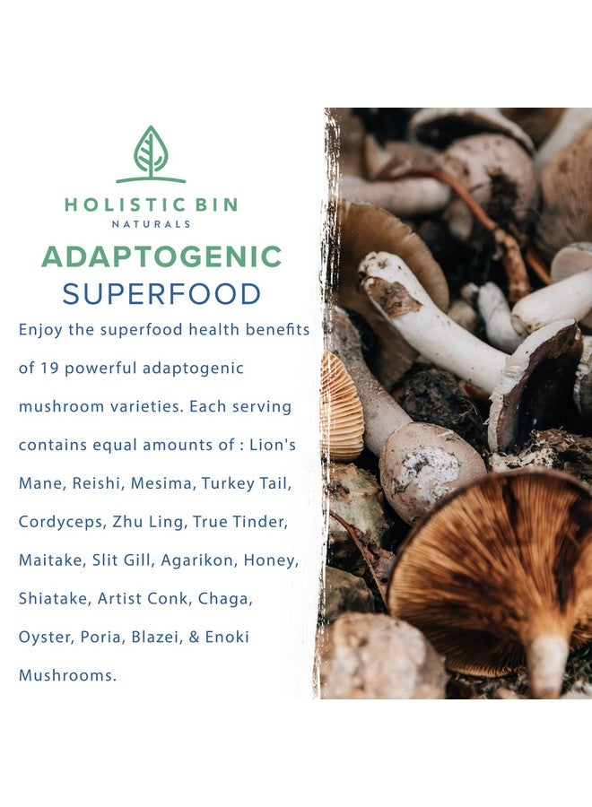 Holistic Bin Organic Mushroom Blend Powder 19 Wild Harvested Varieties (Lion Mane Reishi Enoki Mesima Turkey Tail Cordyceps & More) ; Adaptogenic Mushrooms Supplement ; Made In The Usa - Image 3