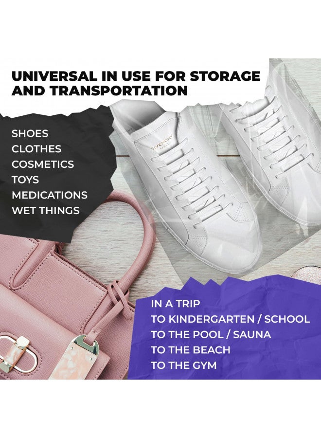 APQ Supply Clear Drawstring Travel Bags for Shoes, 10 x 14 Inches. Pack of 50 Waterproof Dust Bags for Shoes with Double Cotton Drawstrings. 2 mil PE Plastic Drawstring Bags for Packing, Storage - Image 4