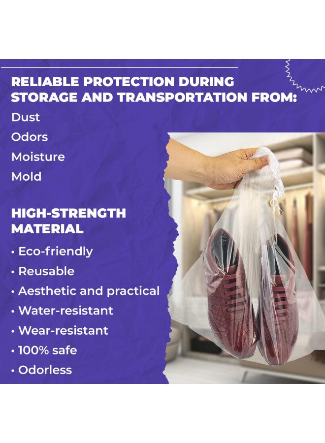 APQ Supply Clear Drawstring Travel Bags for Shoes, 10 x 14 Inches. Pack of 50 Waterproof Dust Bags for Shoes with Double Cotton Drawstrings. 2 mil PE Plastic Drawstring Bags for Packing, Storage - Image 2