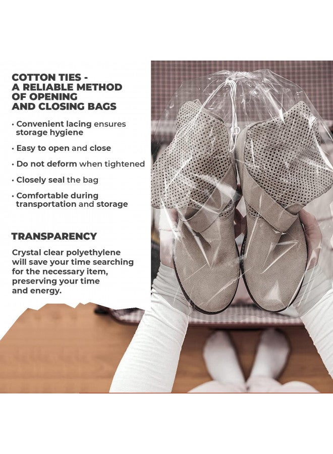 APQ Supply Clear Drawstring Travel Bags for Shoes, 10 x 14 Inches. Pack of 50 Waterproof Dust Bags for Shoes with Double Cotton Drawstrings. 2 mil PE Plastic Drawstring Bags for Packing, Storage - Image 3