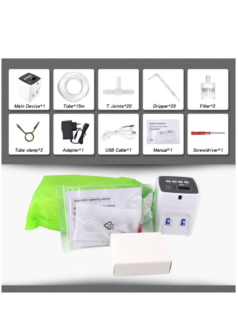 نظام ري أوتوماتيكي للنباتات المزروعة في أوعية، مجموعة ري بالتنقيط DIY مع مؤقت ذكي، شاشة LED مقاومة للماء وبطارية ذات سعة كبيرة، توزيع دقيق للمياه