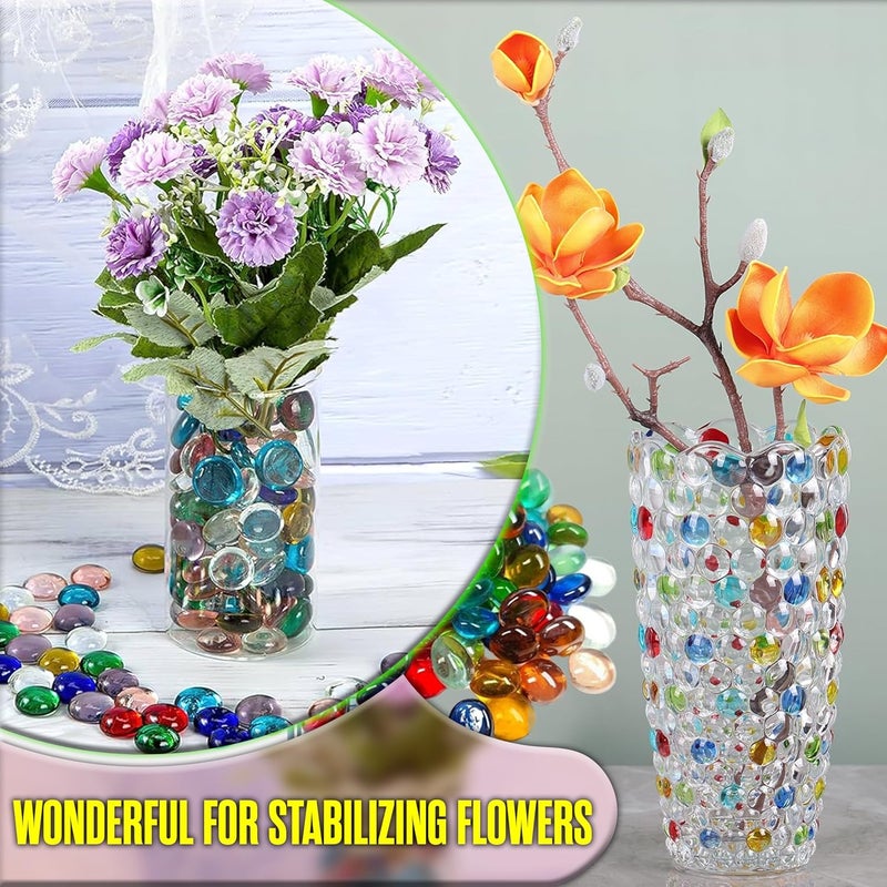 ARSUK Flat Glass Marbles Decorative Pebbles Mosaic Beads Gems Vase Fillers Floral Stones Aquarium Decor (5 LB, Mixed Pebbles) - Image 4