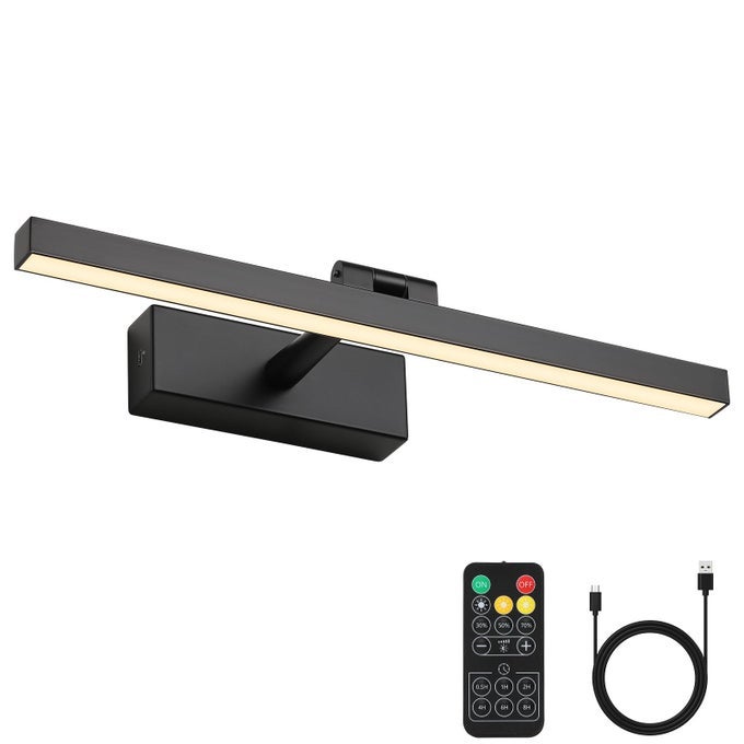 WIRELESS PICTURE LIGHT BATTERY OPERATED GALLERY LIGHT WITH REMOTE CONTROL RECHARGEABLE WALL LIGHTS BLACK 1535 DIMMABLE AND TIMED OFF WALL SCONCE LIGHT