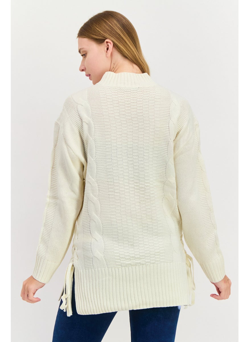 Black Tape - Women Crew Neck Knitted Sweater, Cream - Image 1