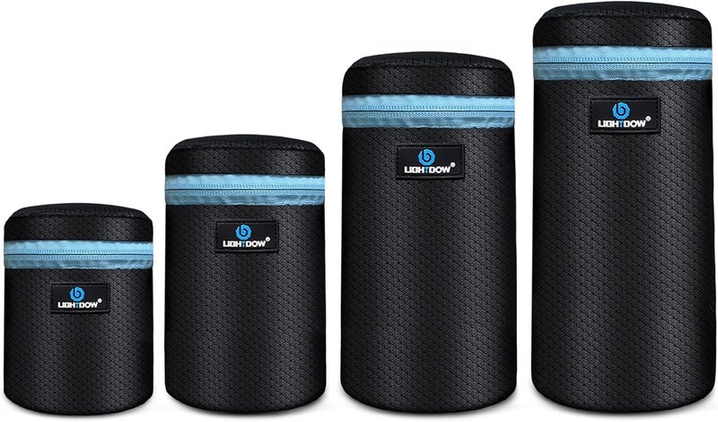 Lightdow 4pcs Pack Lens Pouch 5mm Thick Soft Neoprene DSLR Lens Bag - Image 1