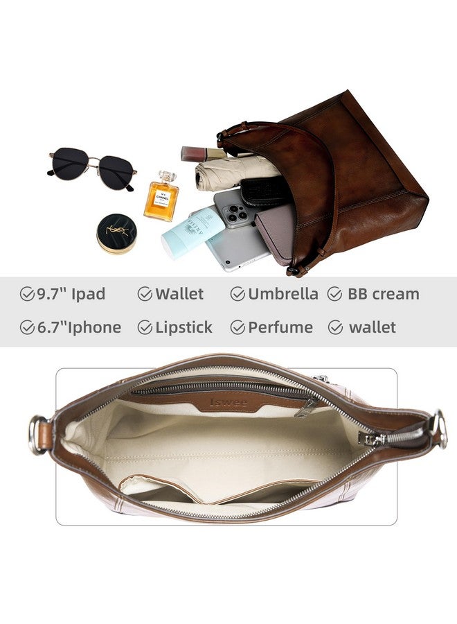 آي سوي حقائب كتف جلدية ريترو من Iswee للنساء، محافظ وحقائب يد، حقائب جلدية هوبو، حقائب كروس بودي للنساء، حقائب جيب يومية (قهوة) - Image 4