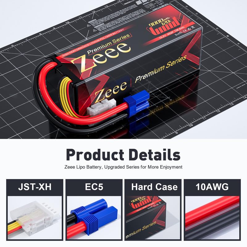 Zeee Zeee Premium Series 4S Lipo Battery 9000mAh 15.2V HV Lipo 120C Hard Case High Voltage Battery with EC5 Connector for RC Car RC Truck Tank Racing Models (2 Pack)  - Image 3