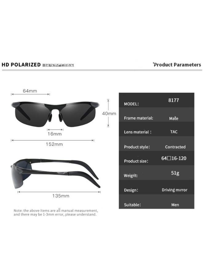 ZESITH New Polarized Men Sunglasses 8177, Retro Metal Half Frame Sports Driving Shades - Gunmetal Frame Dark Grey Lens C3 - Image 5