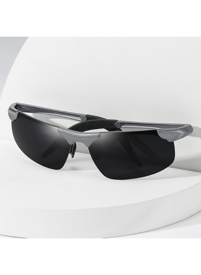 ZESITH New Polarized Men Sunglasses 8177, Retro Metal Half Frame Sports Driving Shades - Gunmetal Frame Dark Grey Lens C3 - Image 4