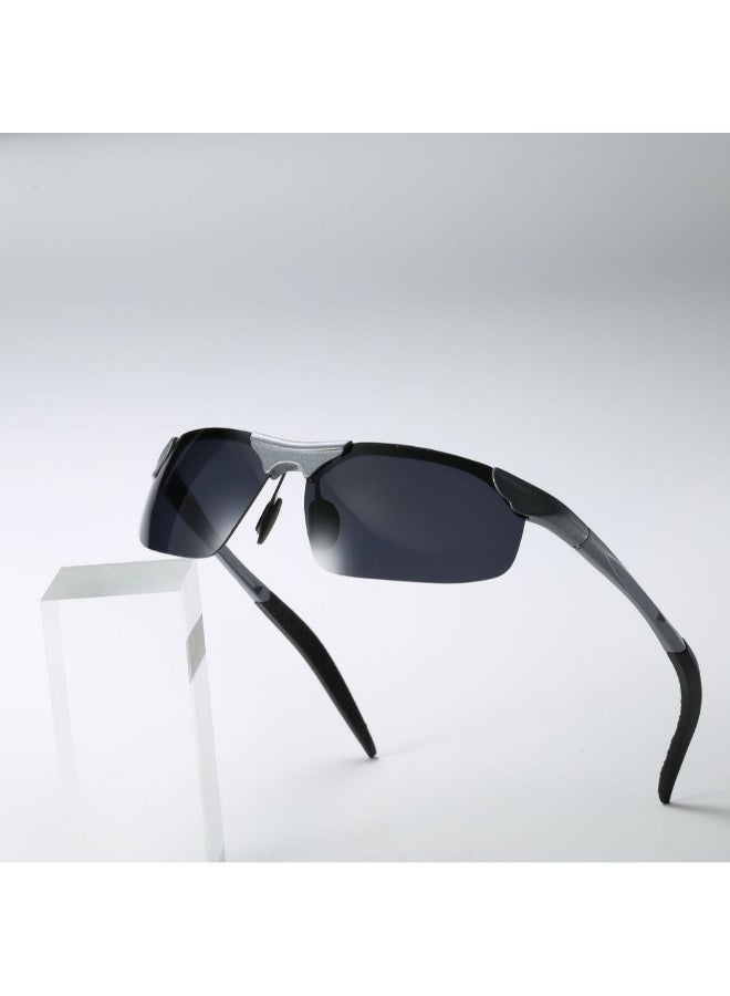 ZESITH New Polarized Men Sunglasses 8177, Retro Metal Half Frame Sports Driving Shades - Gunmetal Frame Dark Grey Lens C3 - Image 1