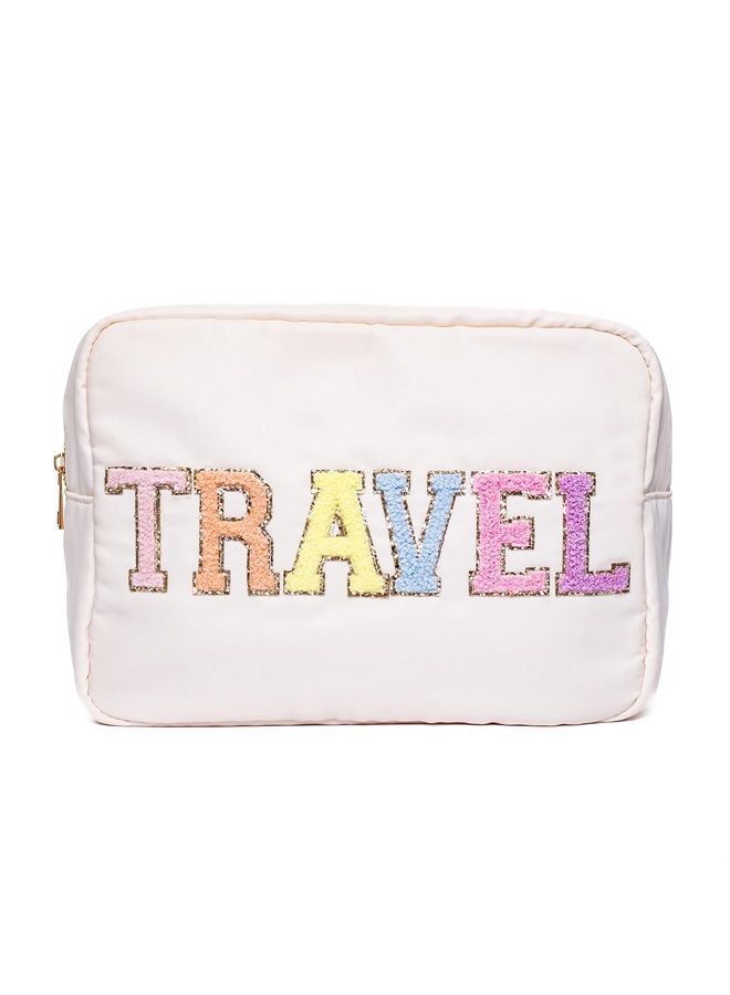 Cosmetic Bag With Glitter Chenille Letters, Nylon Organization Pouch Trendy Letters, Makeup Case for Travel and Dance Stuff, Travel cosmetic bag - Image 1