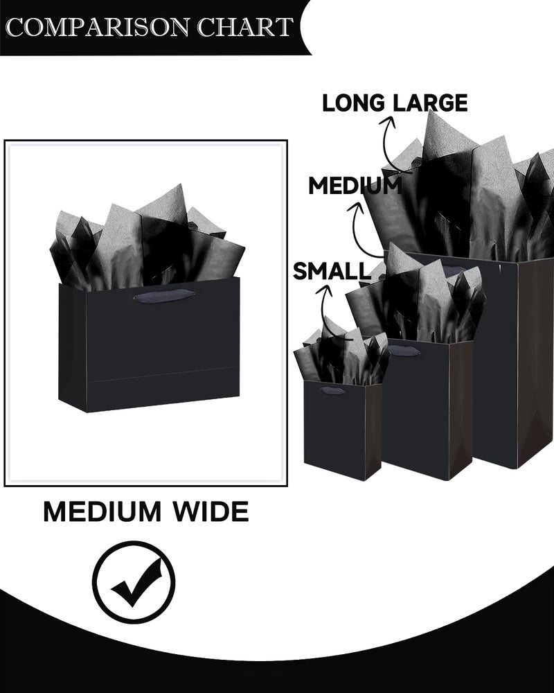 qiqee 5PCS Black Gift Bags with Ribbon Handles 9.6"x7.9"x4.3" Medium Size Gift Bags (10PCS Tissue Paper included, Medium Wide) - Image 4
