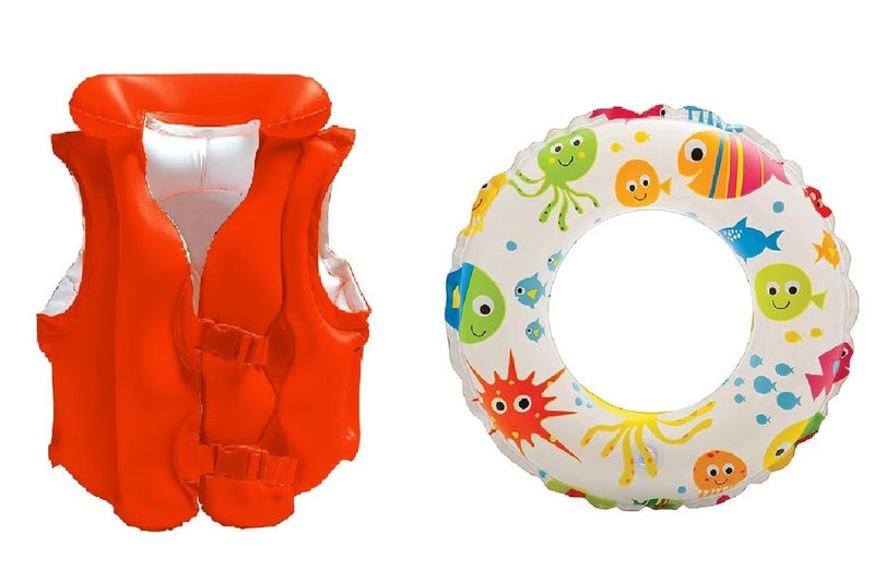 NELSTRAB Swimming Jacket & Swimming Ring Adjustable Float Inflatable Swim Vest Safety Jacket for Kids Girls and Boys(3-6 Year)(Multi Color)(Combo) - Image 1