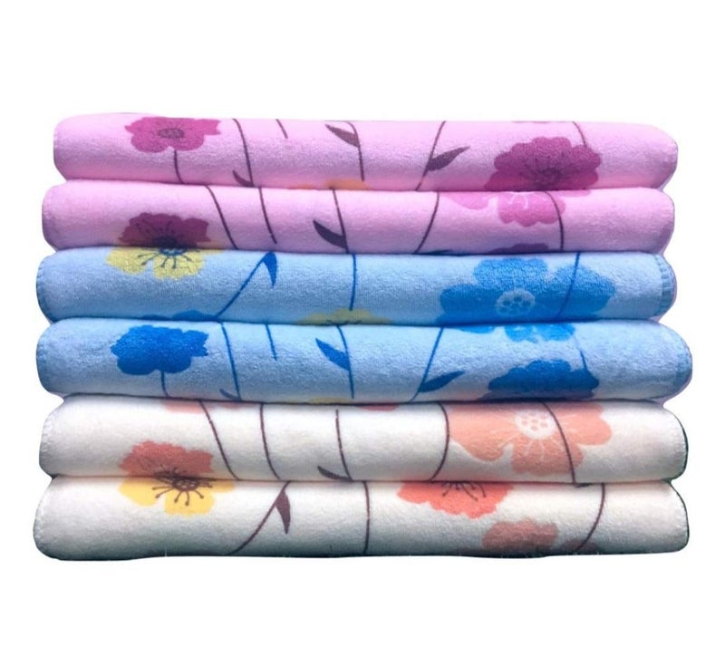 GLOW HOME Glow Home Pack of 6 ( 2 pcs Each of 3 Colors ) ,100% Pure Cotton Print Hand Towels , 300 GSM , Soft Luxury Material, Highly Absorbent, Perfect for Daily Use (14X21 INCH), Multicolor  - Image 1