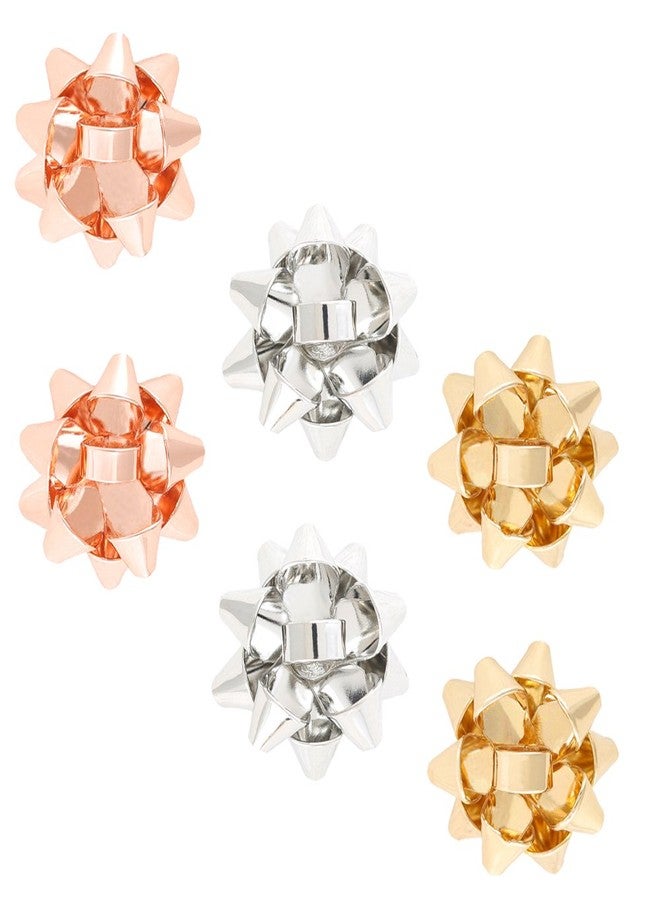 NLCAC Christmas Bow Earrings Studs 3 Pairs of Set Green Red Gift Bow Pierced Earrings Rose Gold - Image 1
