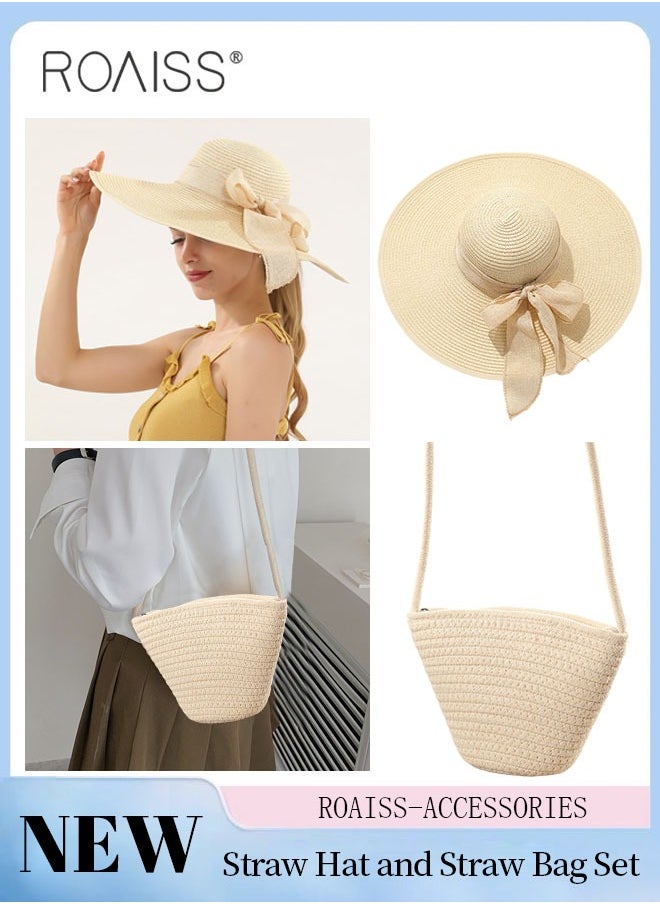 2 Pcs Straw Hat and Cotton Woven Bag Set Boho Style Bow Decor Straw Sun Hat Summer Floppy Beach Wide Brim Cap and Crossbody Vacation Beach Bag for Women - pzsku/Z55EAC046ADF2CB225EEEZ/45/_/1720520959/42465181-71d2-46dc-b2c4-b5907b3123c6